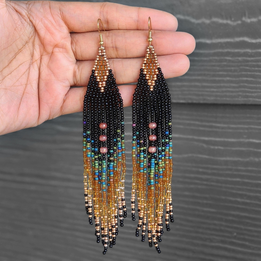 Jinni Boho Beaded Fringe Earrings Handmade Boheme Jewelry